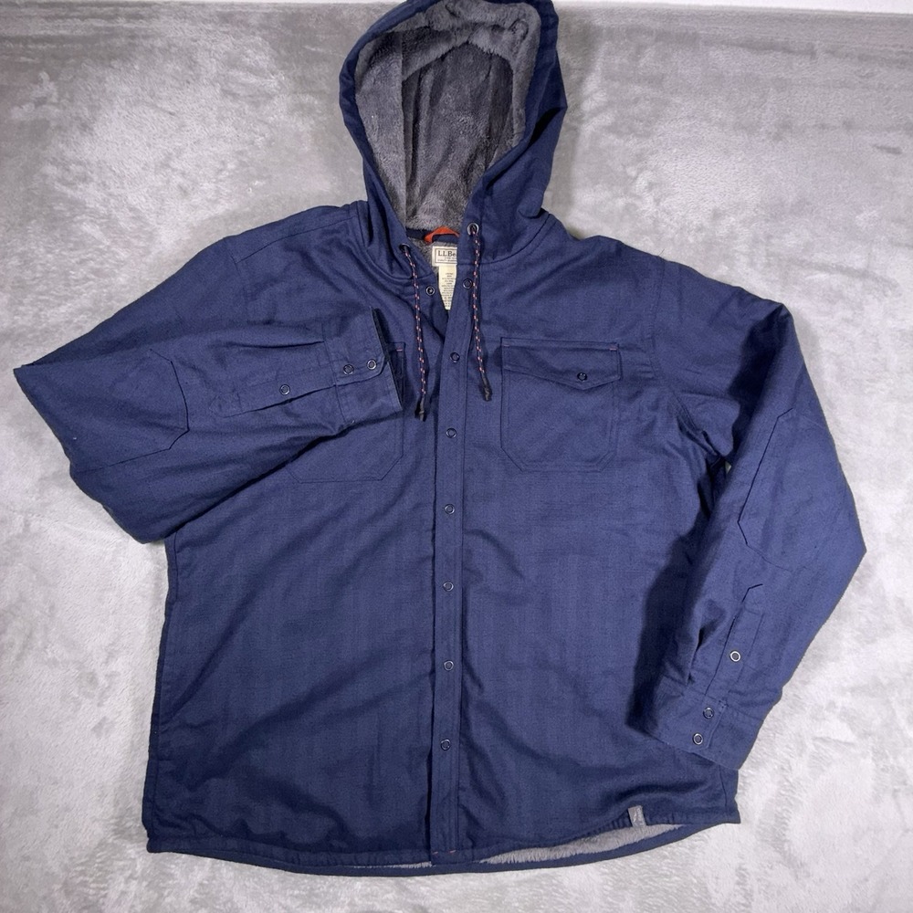 LL Bean Jacket Navy Coat Mens Gray Lined Thinsulate Full Zip XL Outdoor Classic